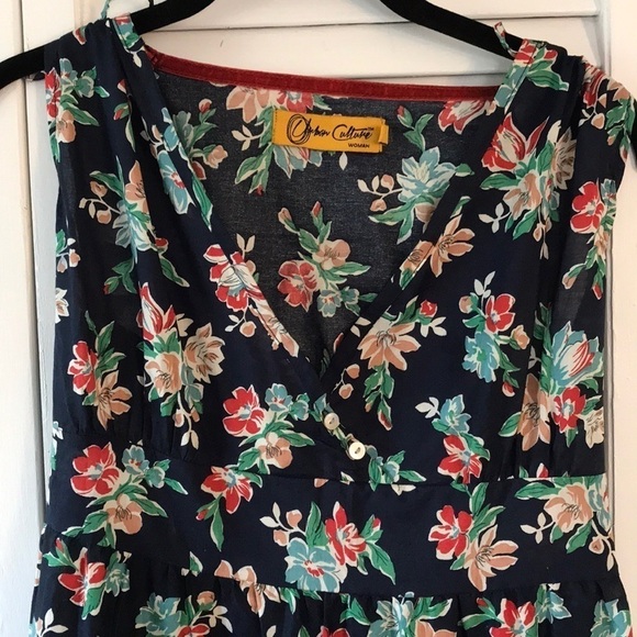 URBAN CULTURE Navy Blue Floral V-Neck Dress Size Small - Picture 10 of 10